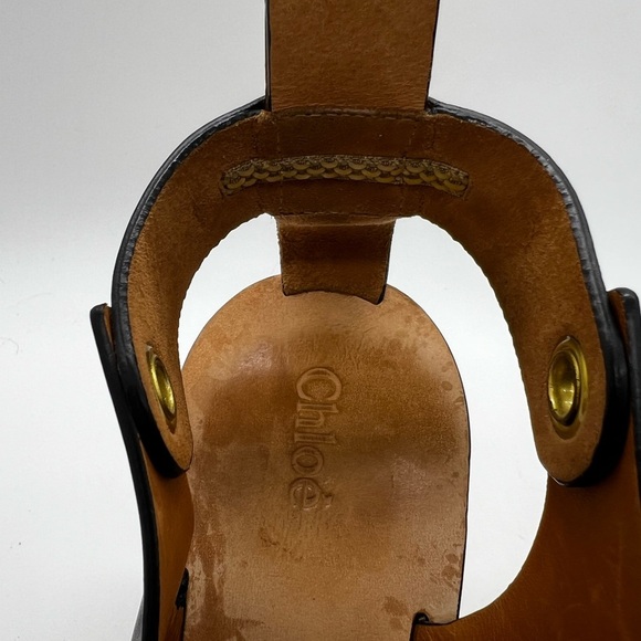 Chloe Black and Tan Wedge Slingback Sandals with Leather Cross-Strap Est SZ 10 - Picture 10 of 15